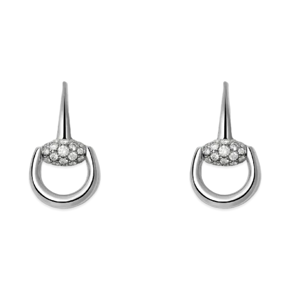 GUCCI Horsebit Earrings With Diamonds "White Gold"