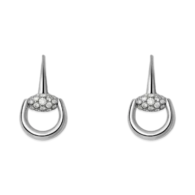 GUCCI Horsebit Earrings With Diamonds "White Gold"