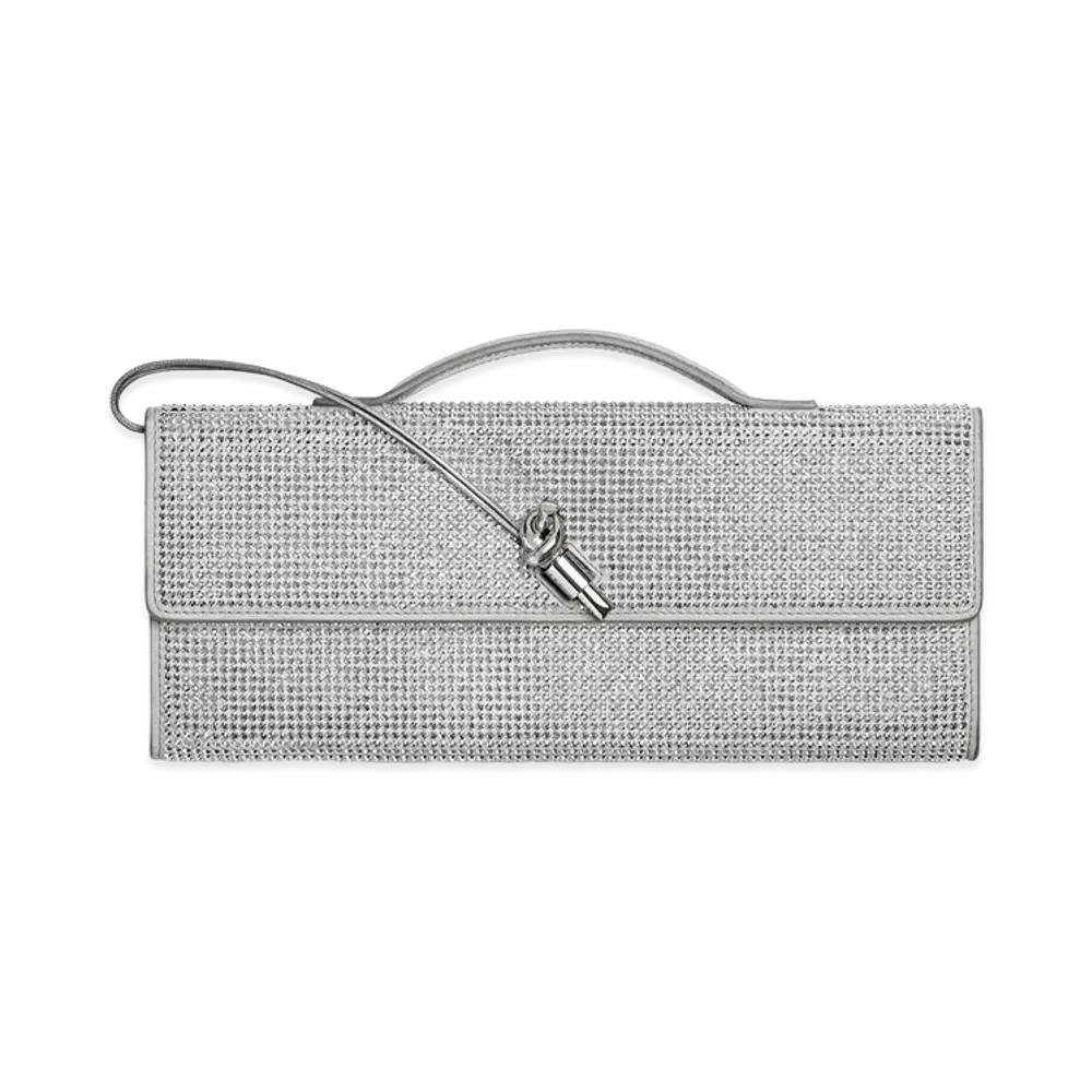 Bottega Veneta Andiamo Clutch Bag "White Moonlight/Silver"