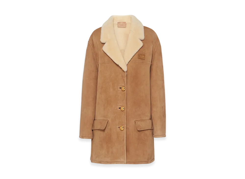 PRADA Women's Shearling Coat "Camel/Natural"