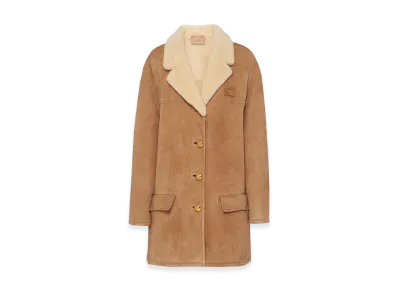PRADA Women's Shearling Coat "Camel/Natural"