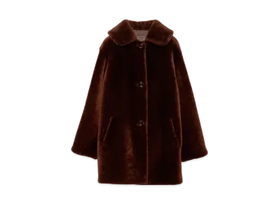 PRADA Women's Shearling Caban Jacket "Dark Brown"