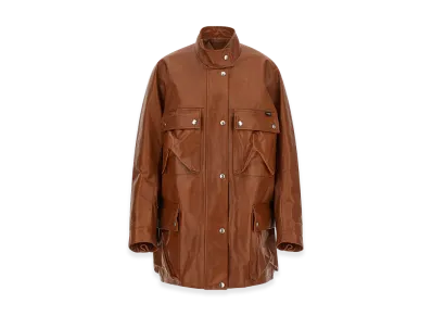 PRADA Women's Antiqued Leather Caban Coat "Camel"