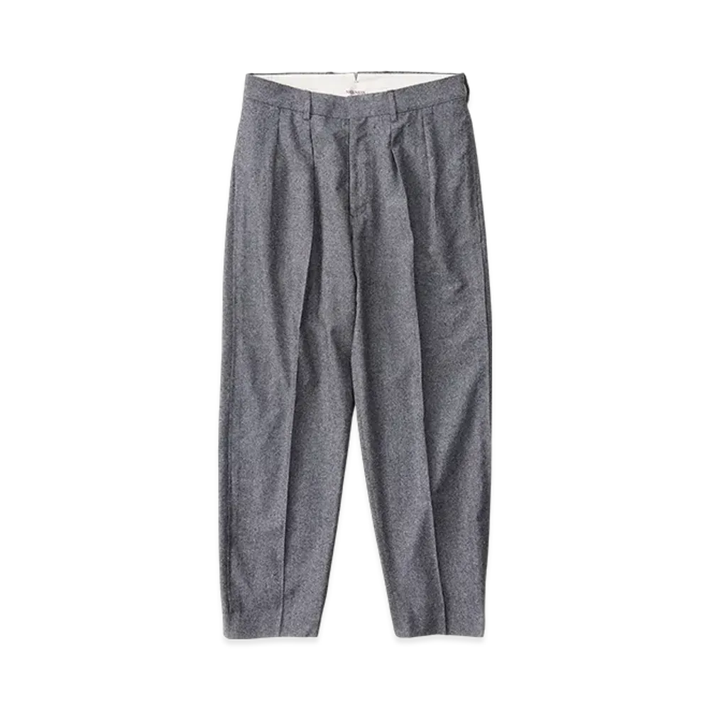 NICENESS Slack Wool Silk Chambray Flying V Trousers "Gray"