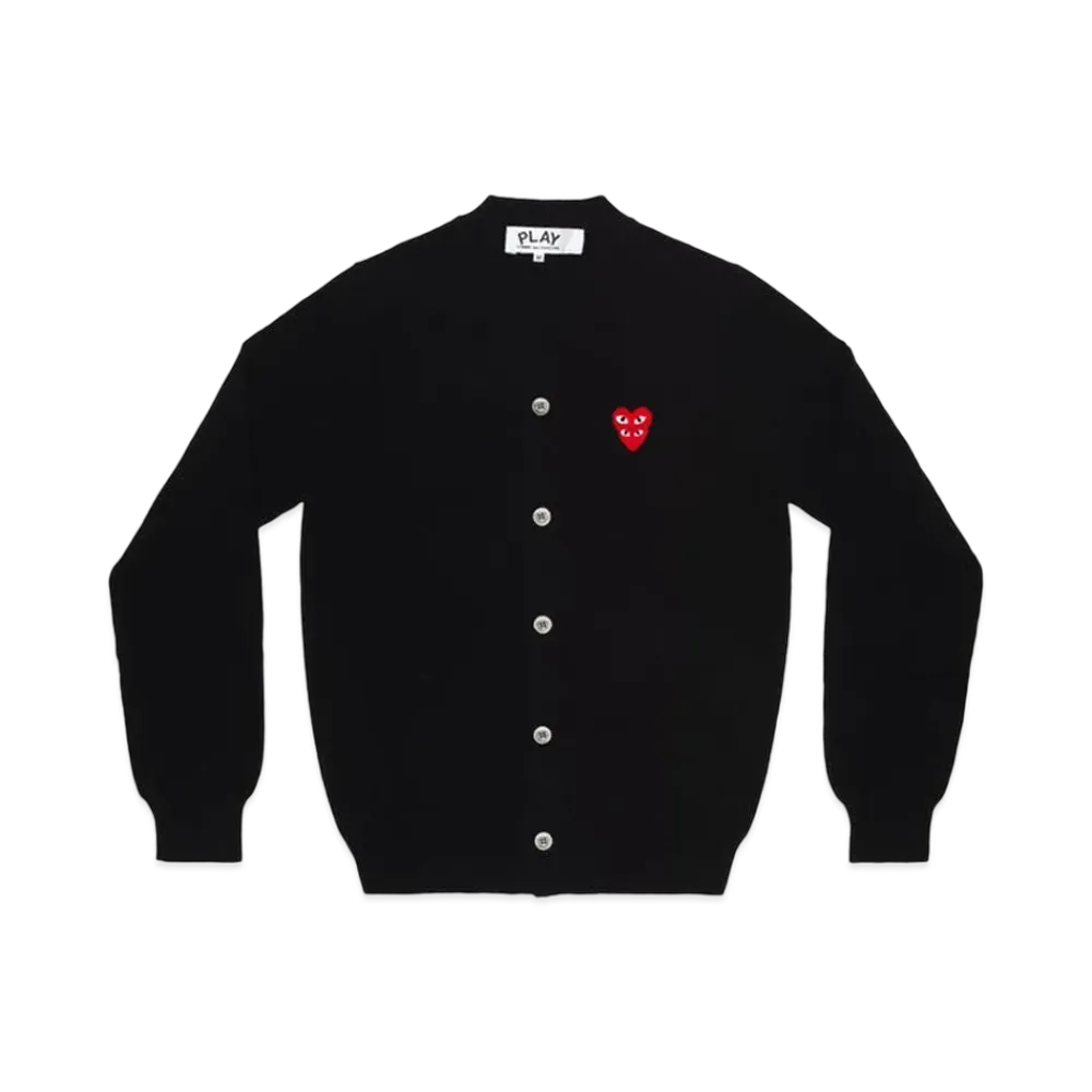 PLAY COMME des GARCONS Double Red Heart Mens V Neck Cardigan "Black"