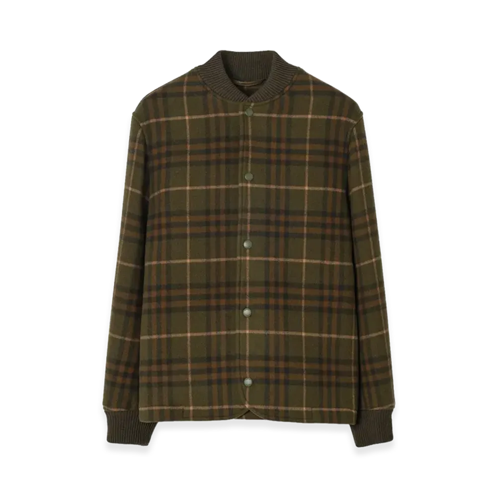 Burberry Check Wool Cashmere Bomber Jacket "Bramble Green"