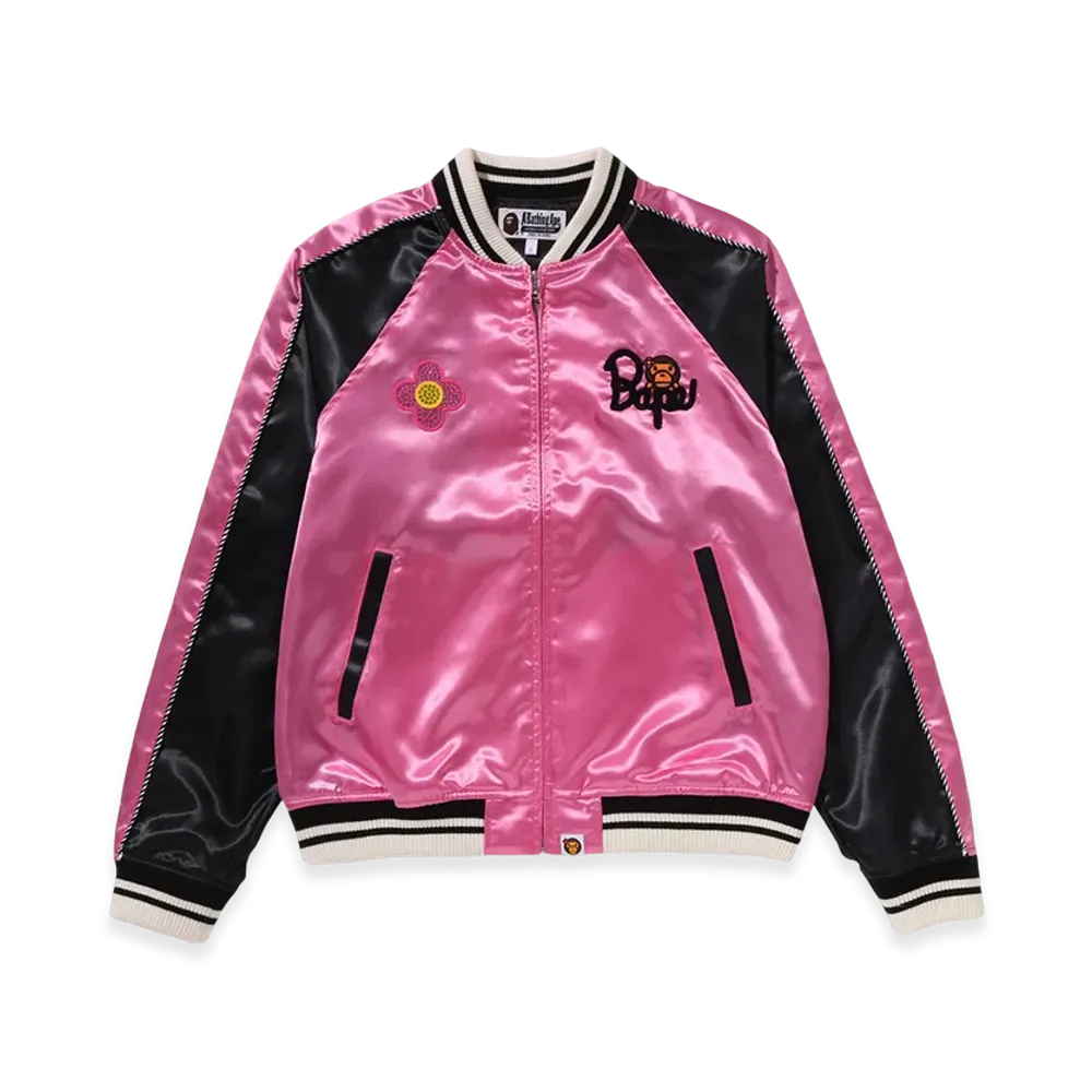 A BATHING APE Crystal Stone Baby Lisa Souvenir Jacket "Pink"