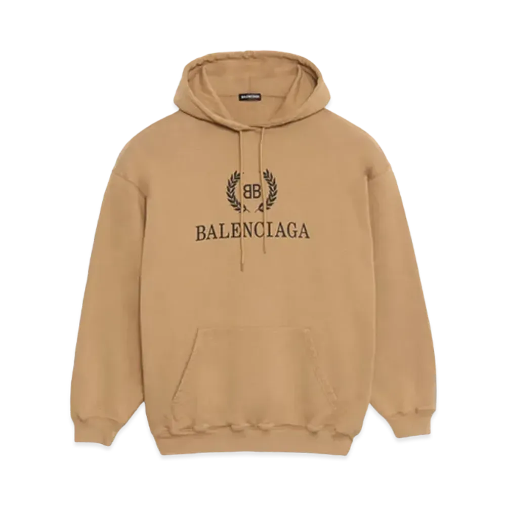 BALENCIAGA BB Logo Print Hoodie "Beige"
