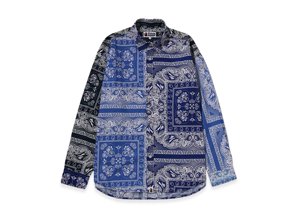A BATHING APE Paisley Pattern LS Shirt "Blue"