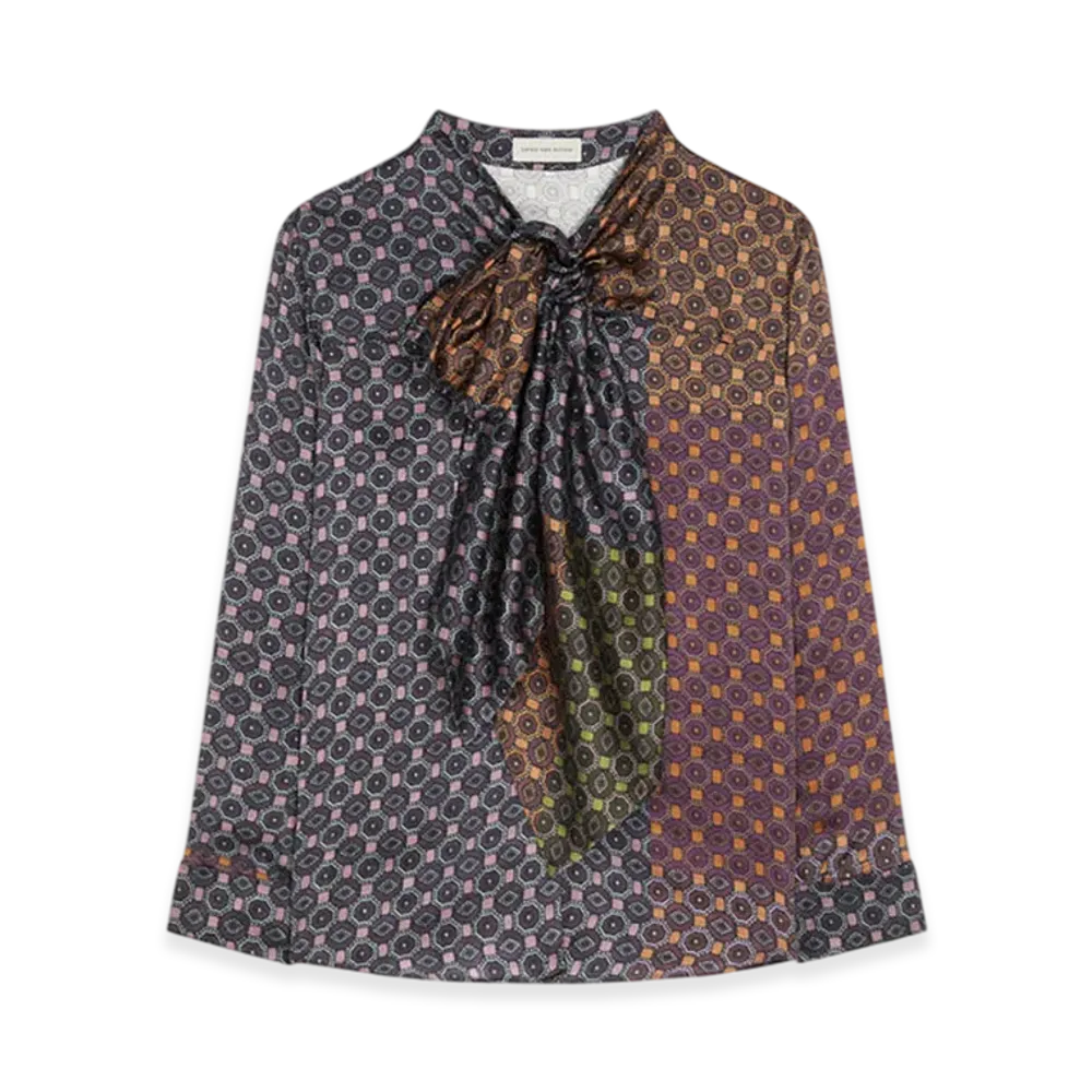 DRIES VAN NOTEN Women's Silk Pussy-Bow Shirt "Dessin c"