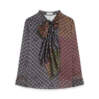 DRIES VAN NOTEN Women's Silk Pussy-Bow Shirt "Dessin c"