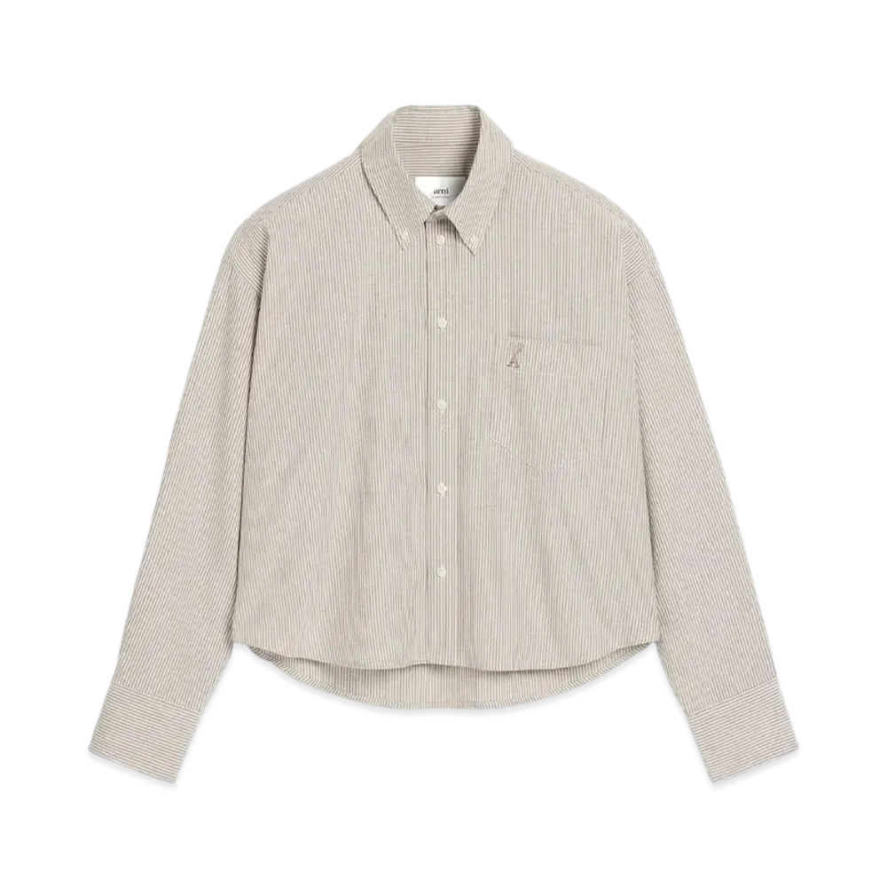 AMI PARIS Cropped Cotton Oversized Shirt "Loden/BlancCreme"