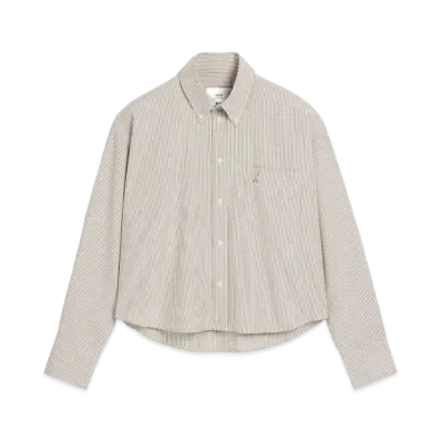 AMI PARIS Cropped Cotton Oversized Shirt "Loden/BlancCreme"