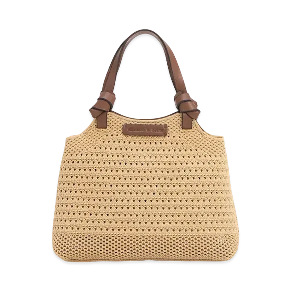 CHARLES & KEITH Knot Handle Knit Tote Bag "Beige"
