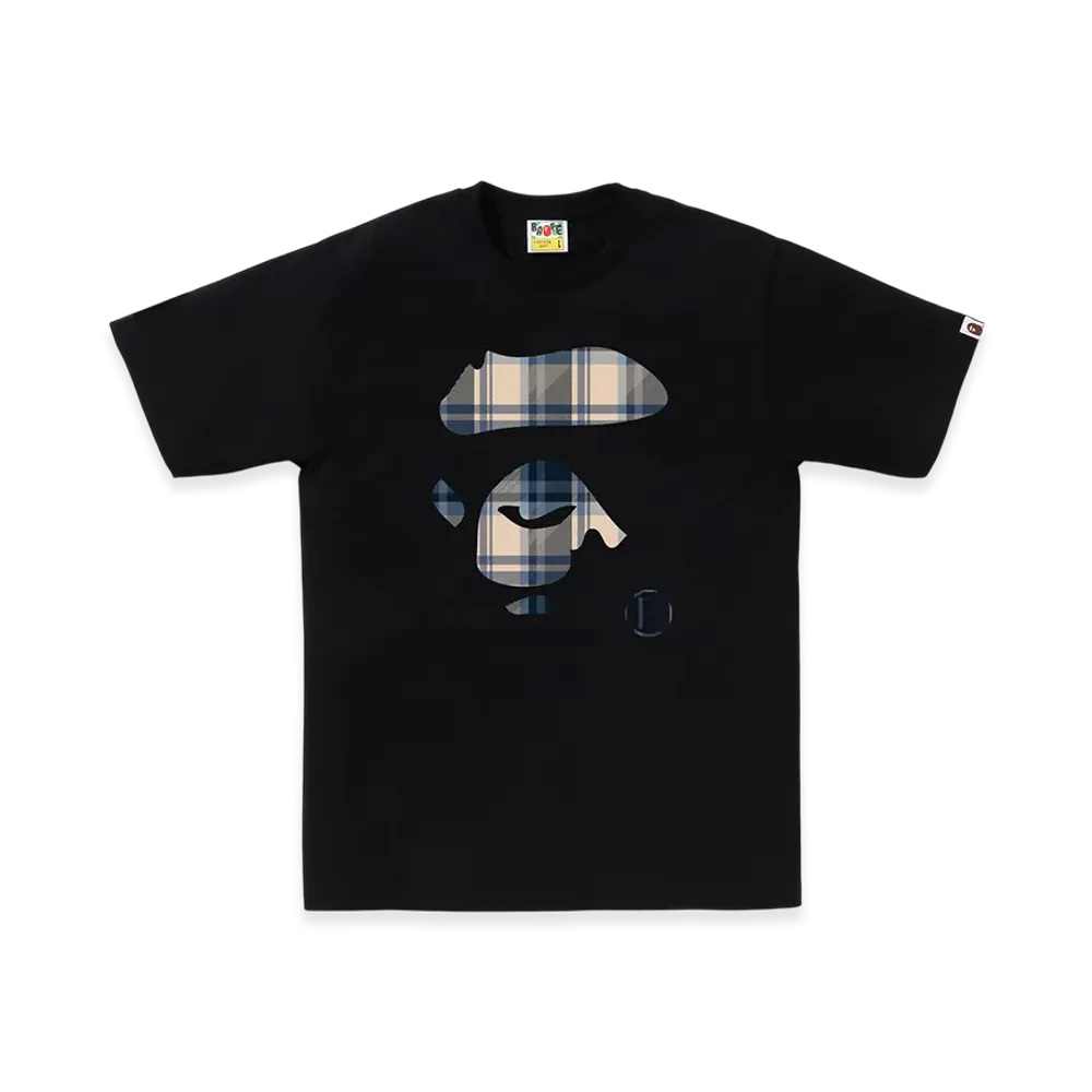 A BATHING APE Bape Check Ape Face Tee "Black/Blue"