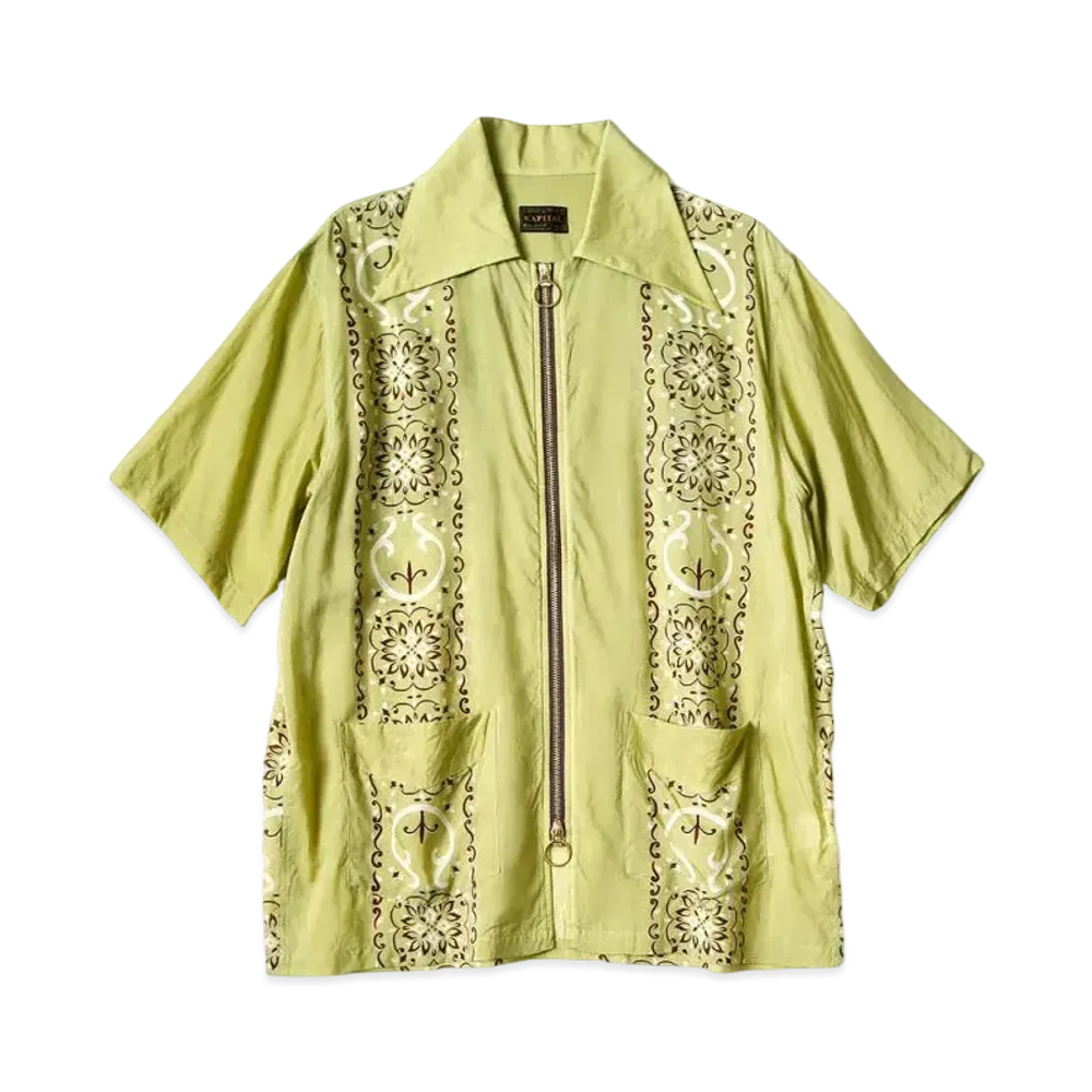 KAPITAL Silk Rayon Habananaja Drizzle Cuba Shirt "Light Green"