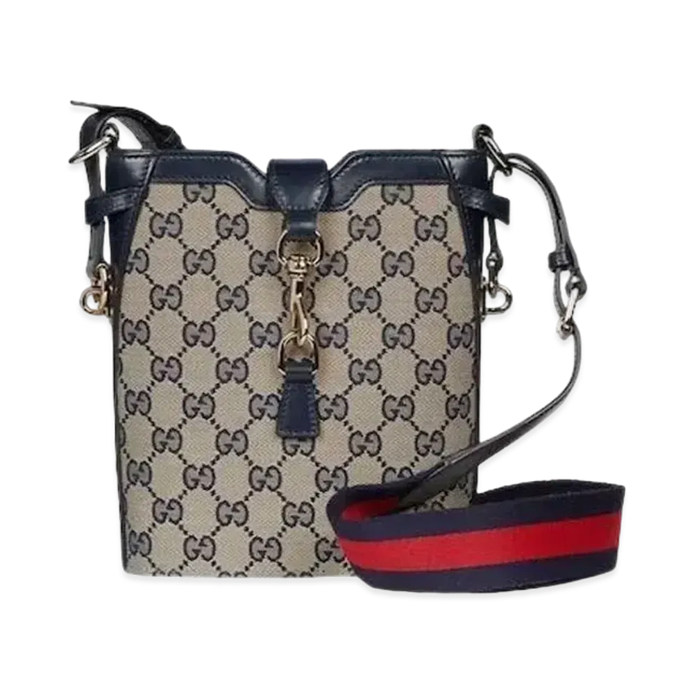 GUCCI Original GG Small Bucket Bag "Beige//Blue"