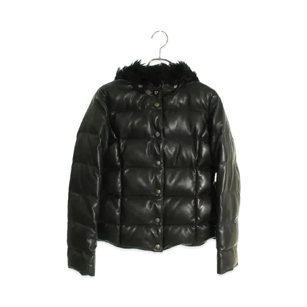 Chrome Hearts Fur Hooded Leather Down Jacket "Black"