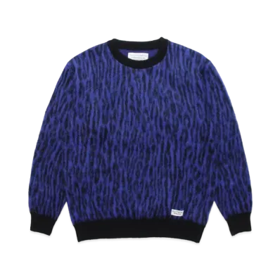 WACKO MARIA LEOPARD MOHAIR KNIT SWEATER "Blue"