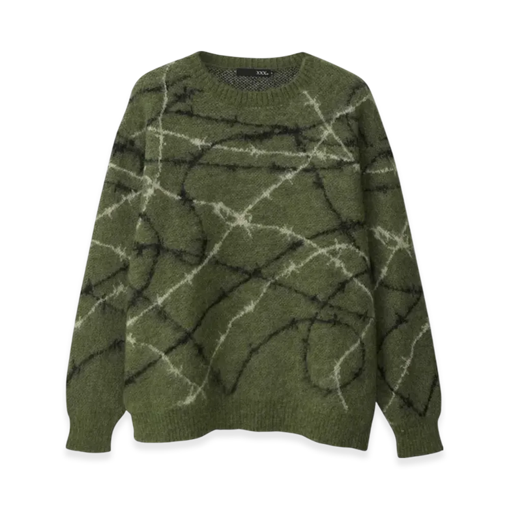 HYSTERIC GLAMOUR Barbed Wire Jacquard Sweater "Khaki System"