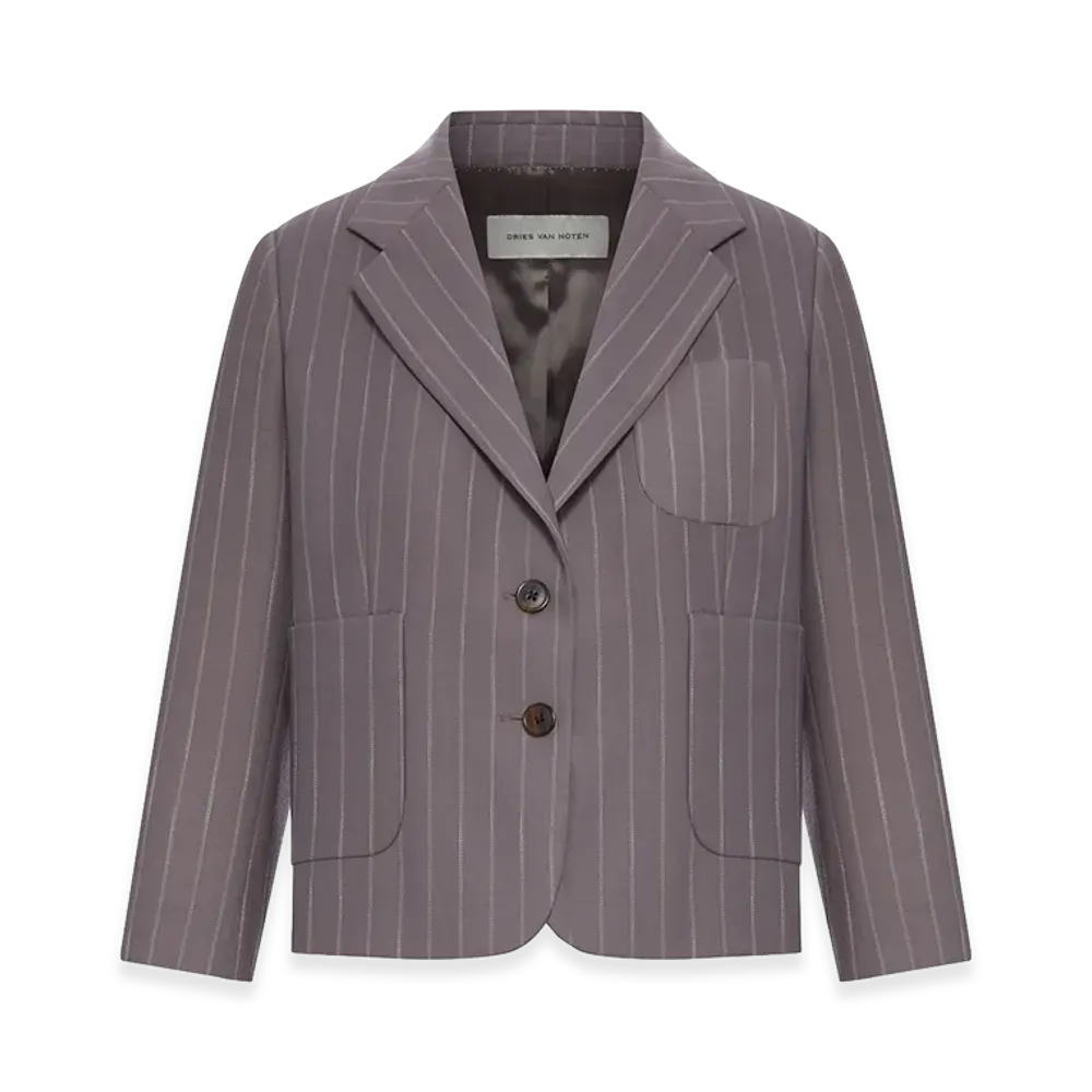 DRIES VAN NOTEN Women's Single-Breasted Pinstripe Cropped Jacket "Gray"
