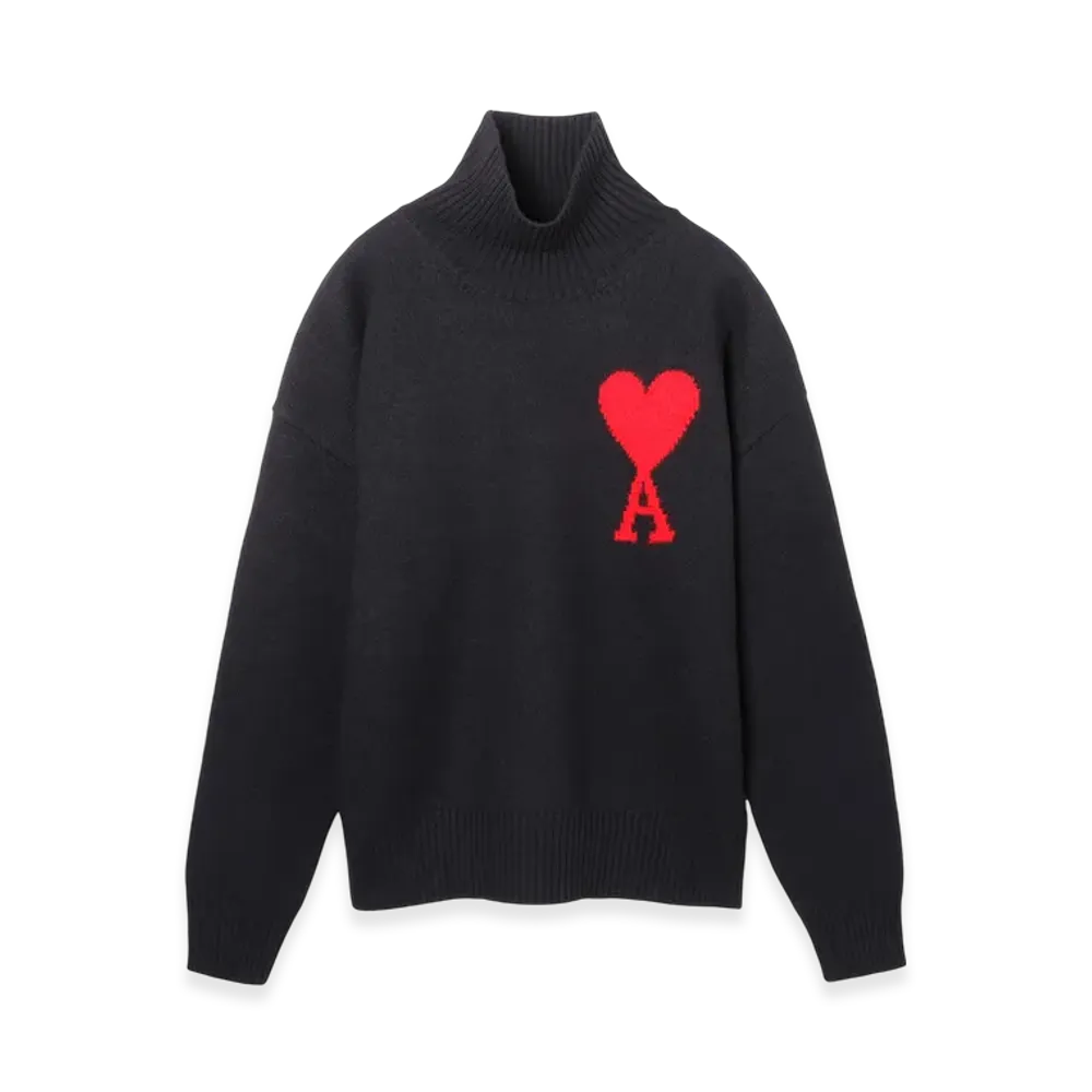 AMI PARIS ADC Funnel Neck Sweater "Black/Red"