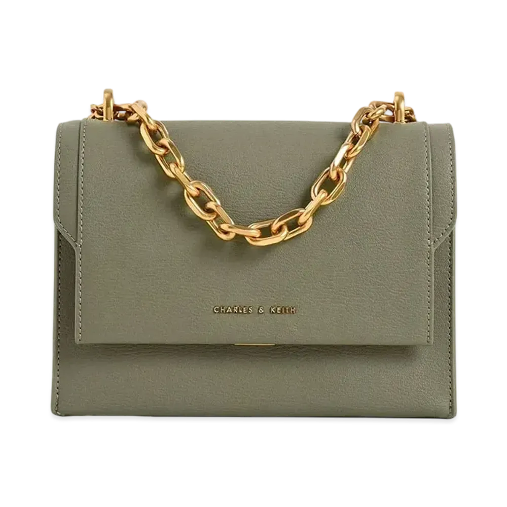 CHARLES & KEITH Front Flap Chain Handle Crossbody Bag "SageGreen"