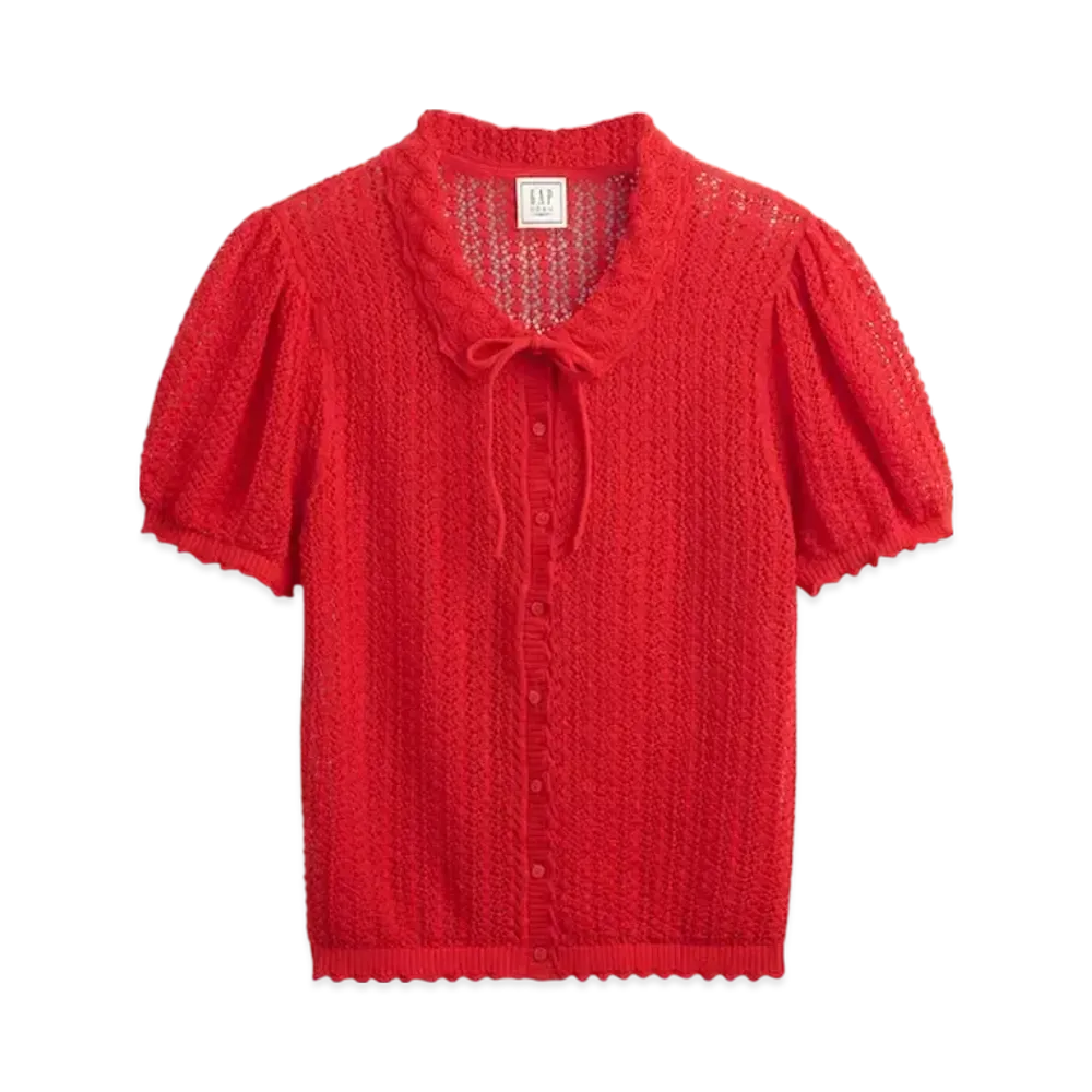 GAP x DOEN Linen Blend Cropped Cardigan "Red Light"