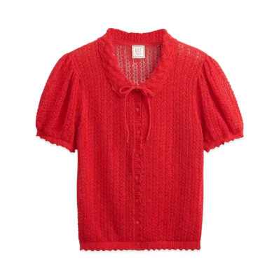 GAP x DOEN Linen Blend Cropped Cardigan "Red Light"