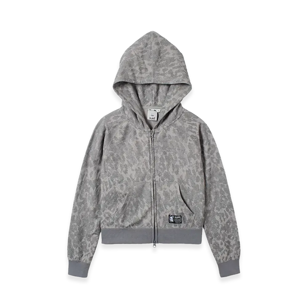 X-Girl Women's Leopard Compact Zip Up Hoodie "Grey"