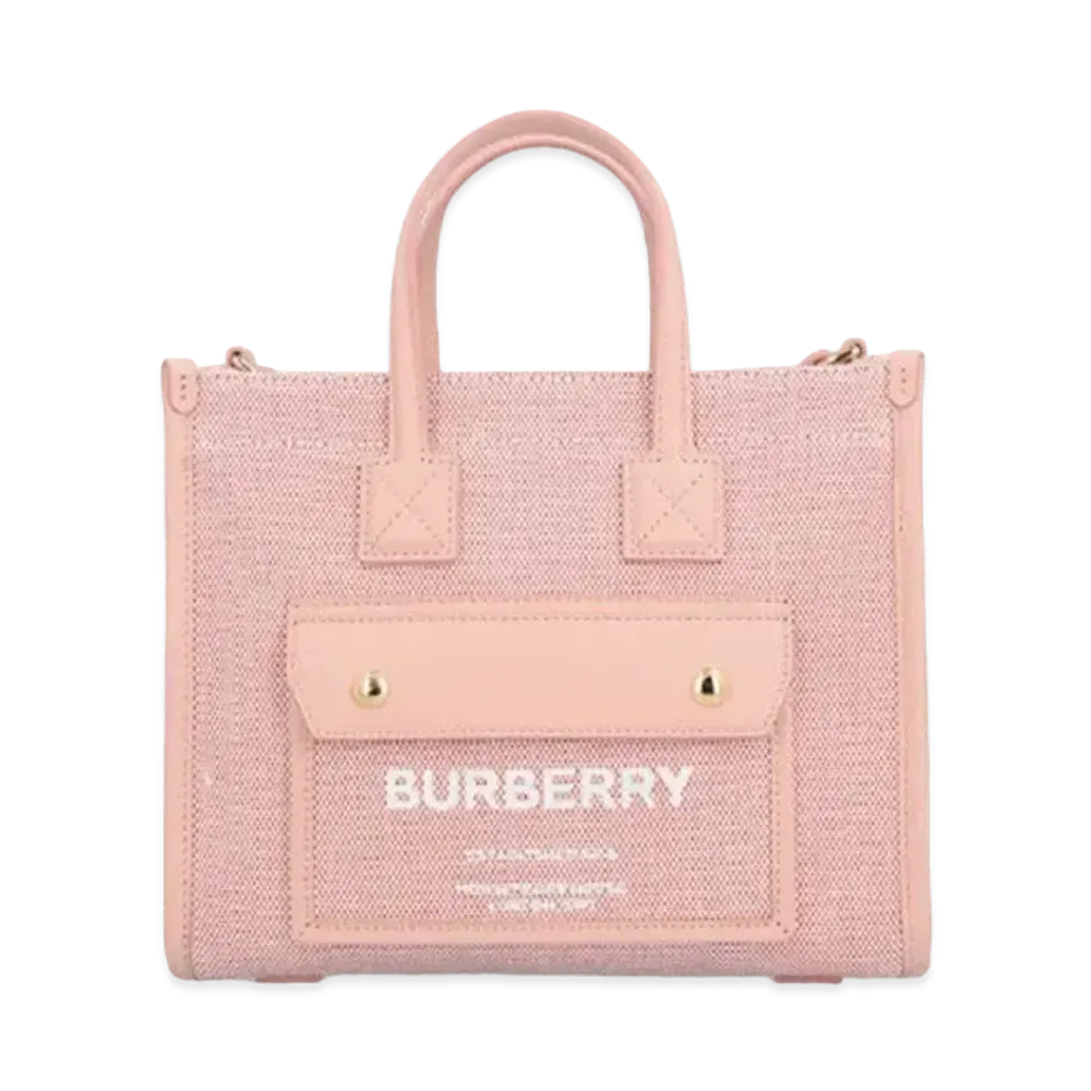 Burberry Two-Tone Canvas And Leather Mini Freya Tote "Bright Red/Dusky Pink"