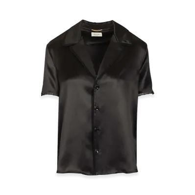 Saint Laurent Women's Silk Satin And Lace Short Sleeve Shirt "Black"