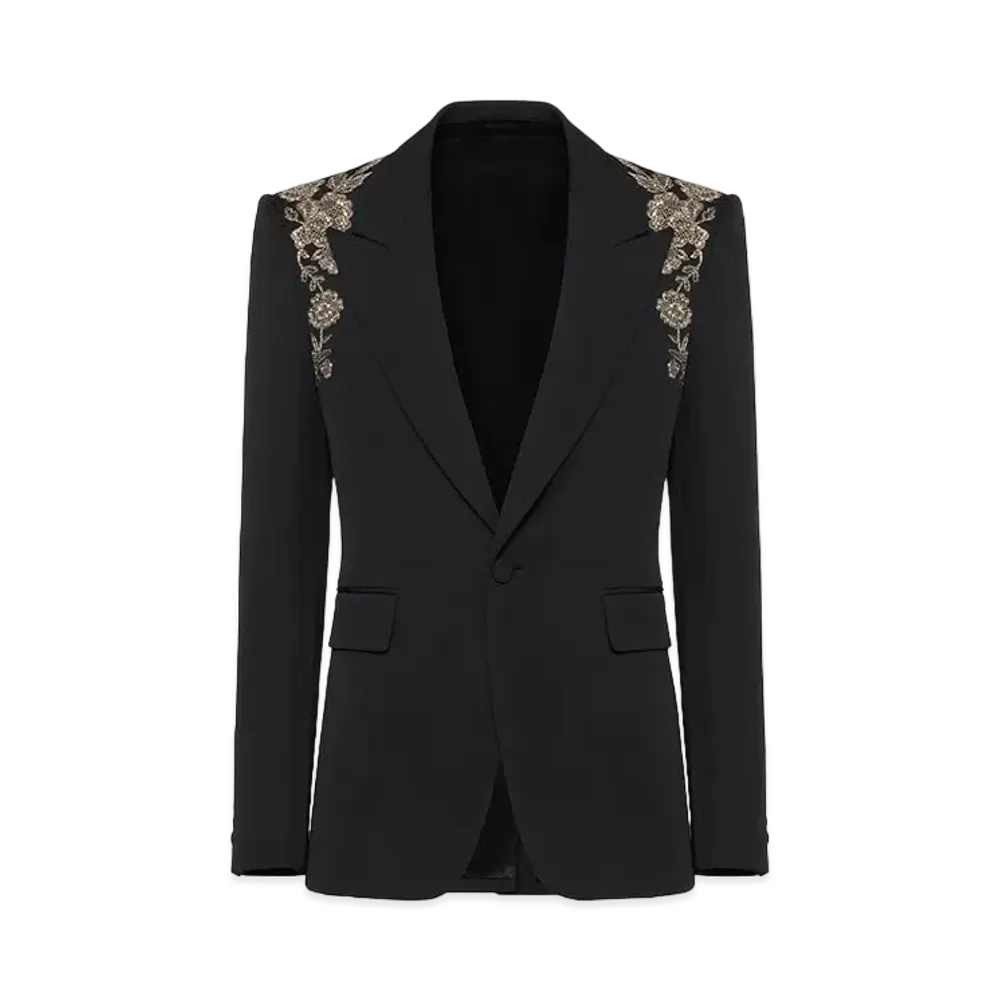 Alexander McQUEEN Embroidered Harness Single Breasted Jacket "Black"