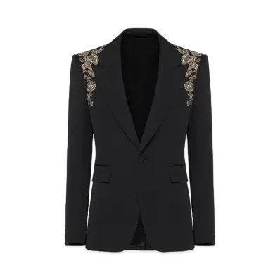 Alexander McQUEEN Embroidered Harness Single Breasted Jacket "Black"