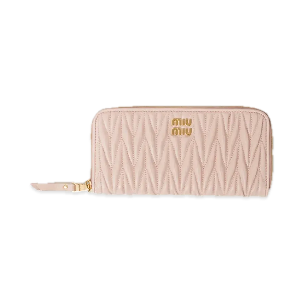 MIU MIU Matelasse Leather Zip-Around Long Wallet "Pink Beige"