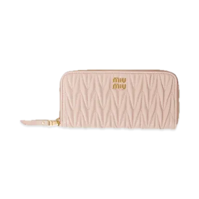 MIU MIU Matelasse Leather Zip-Around Long Wallet "Pink Beige"
