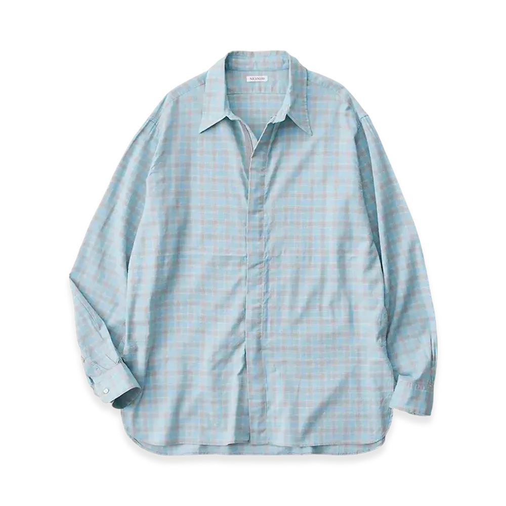 NICENESS Bolles Ombre Check Zip Up Shirt "Blue Gray"