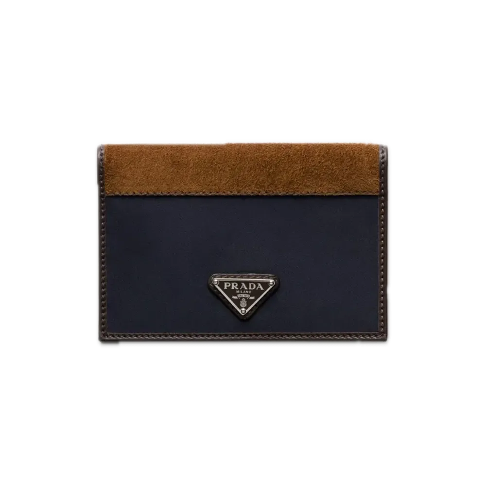 PRADA Re-Nylon x Leather Passport Holder "Navy/Dark Brown"