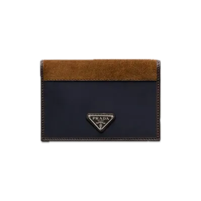 PRADA Re-Nylon x Leather Passport Holder "Navy/Dark Brown"