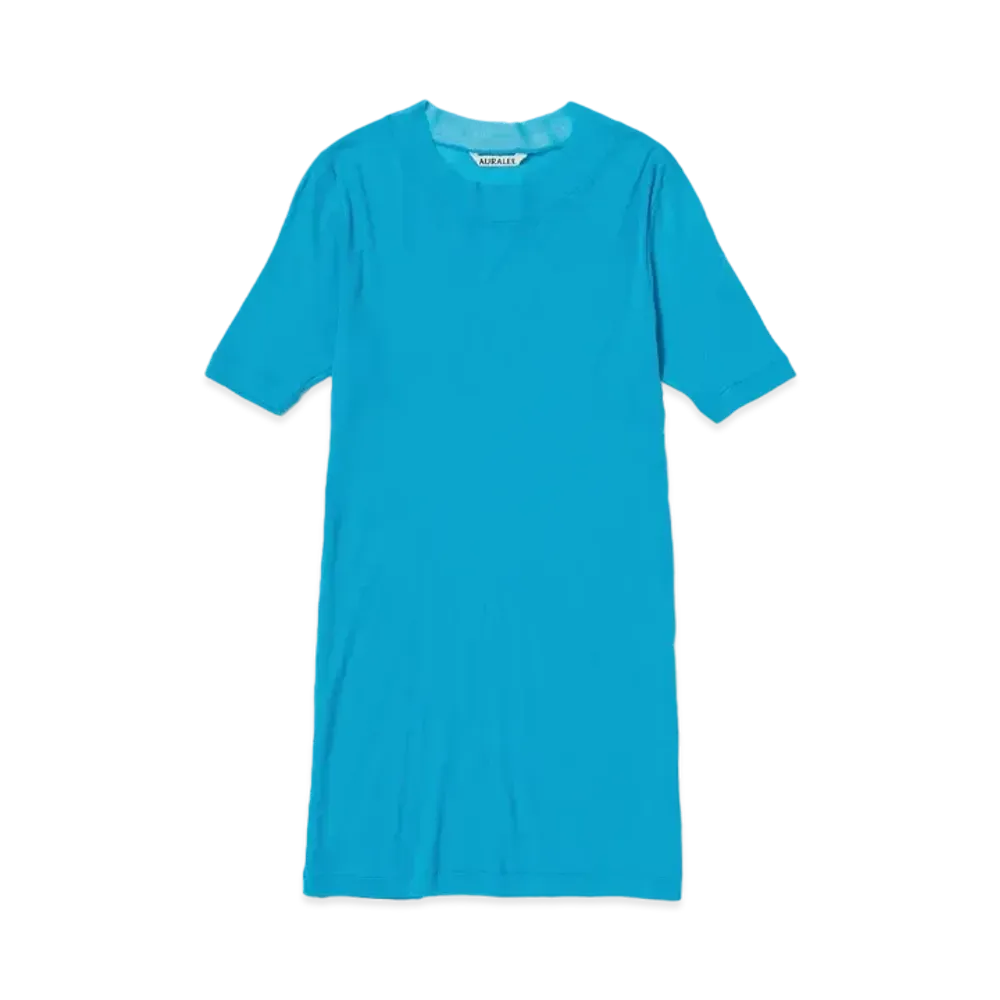 AURALEE Super High Gauge Sheer Rib Tee "Turquoise Blue"