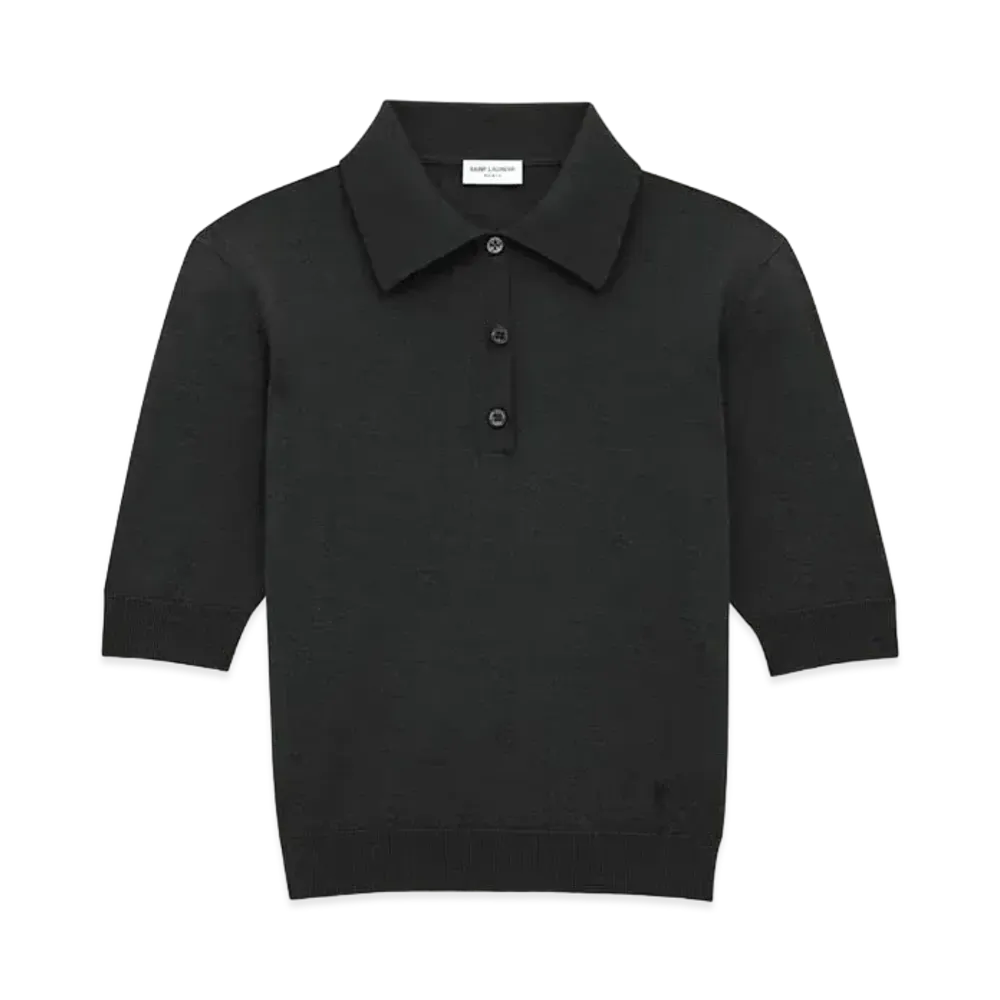 Saint Laurent Women's Polo Shirt Cassandre in Cashmere, Wool, and Silk "Black"