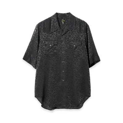 NEEDLES S/S Western Shirt Rayon Leopard Jacquard "Navy"