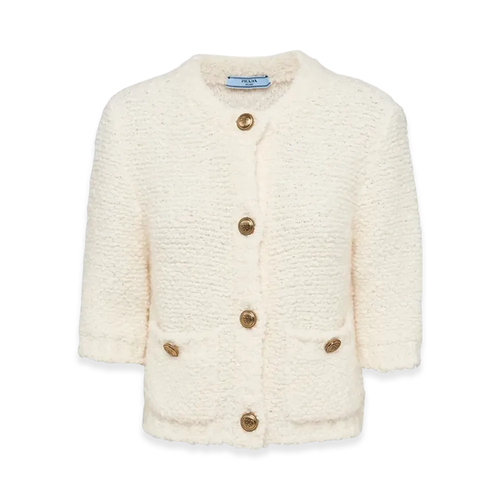 PRADA Women's Boucle Mohair Cardigan "White"
