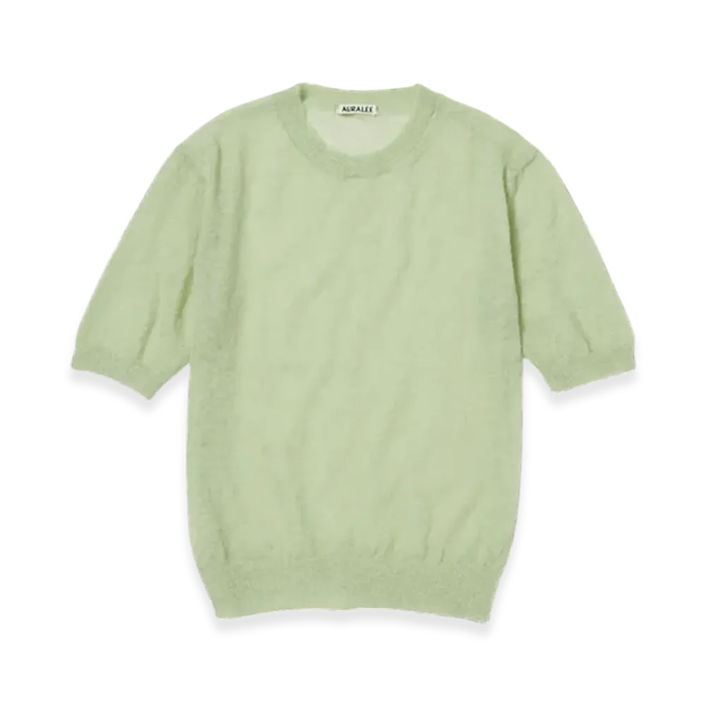 AURALEE Kid Mohair Sheer Knit T-Shirt "Light Green"
