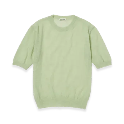 AURALEE Kid Mohair Sheer Knit T-Shirt "Light Green"