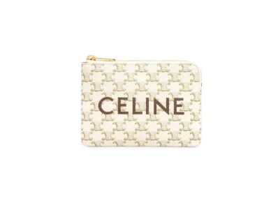 CELINE Coin and Card Pouch In Triomphe Canvas "White"