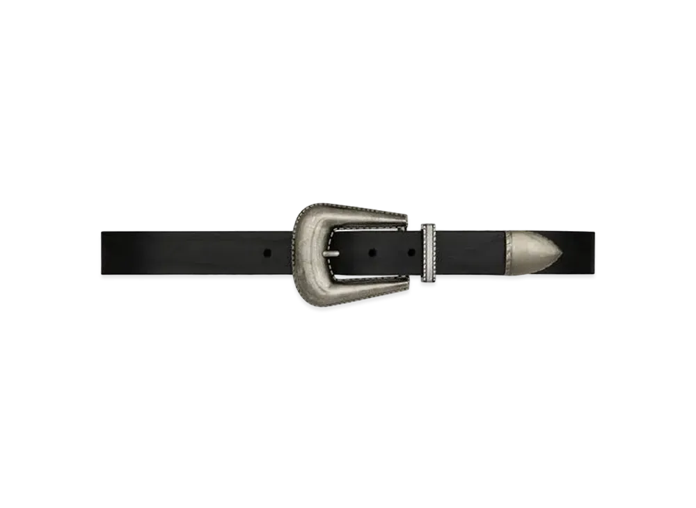 Saint Laurent Folk Buckle Wide Belt In Leather And Metal "Black"
