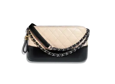 CHANEL Chain Clutch Aged Calfskin & Calfskin "Beige/Black"