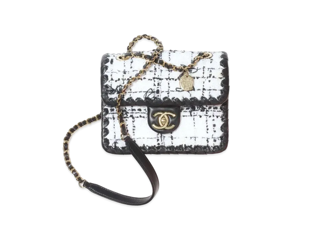 CHANEL ツイード ミニフラップ シルバー金具 シャネル ミニ フラップ バッグ ツイード & ブレード カーフスキン