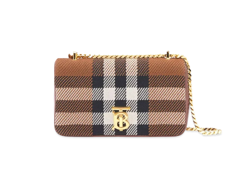 BURBERRY Small Knit Check Lola Bag "Dark Bachi Brown"